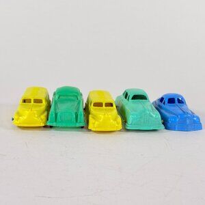 Vintage Payton Plastic Toy Cars 5 Retro 1950s Style Yellow Blue Collectible